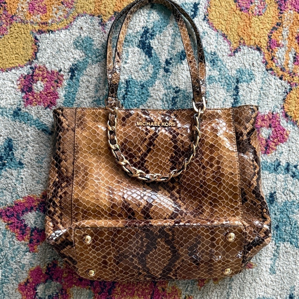Michael Kors Tan Snake Print Tote - Picture 8 of 8